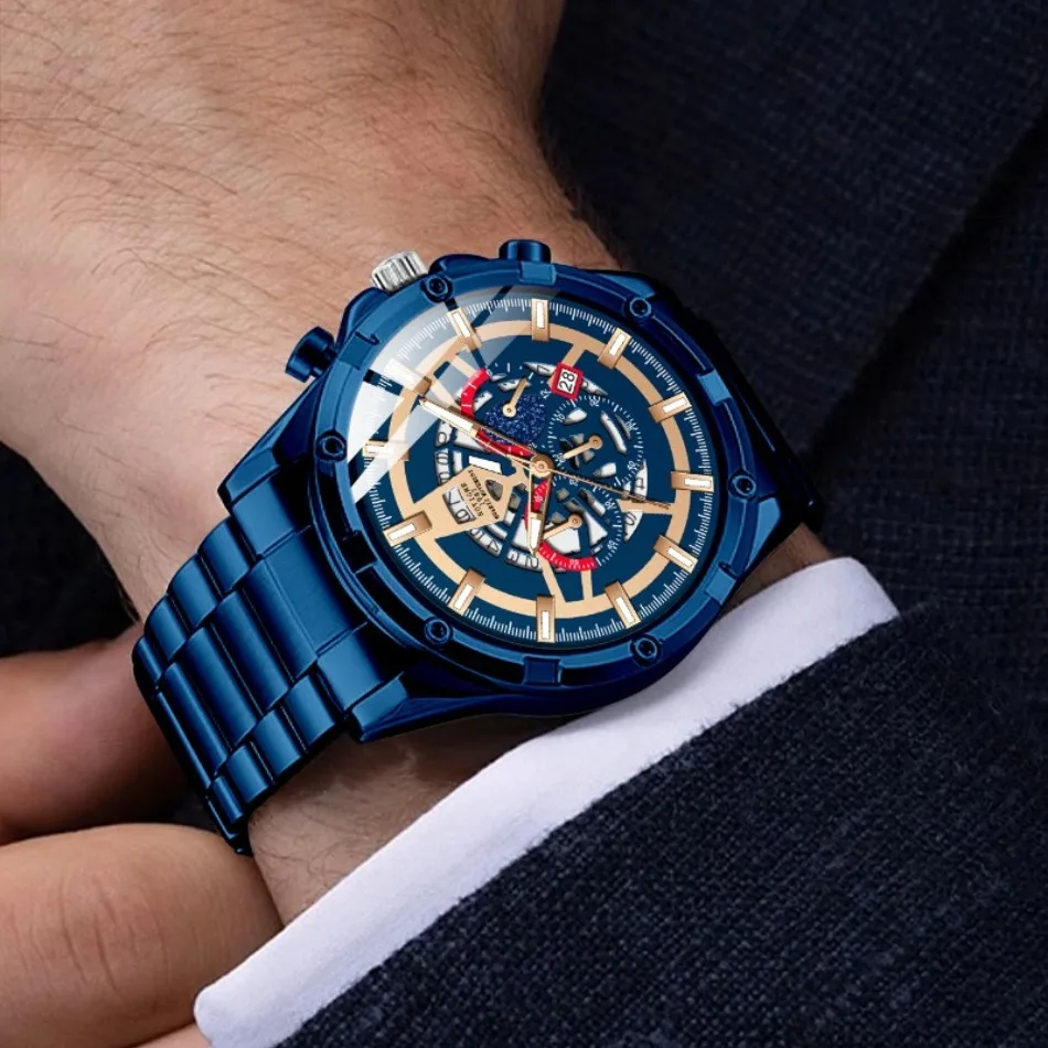 Fashion Men's Luxury Business Quartz Watch Stainless Steel Strap Wristwatch, Father's Day Gifts