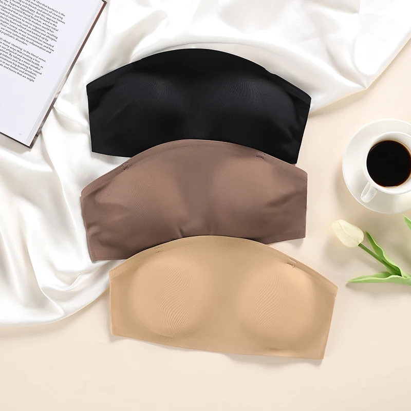 New Design Removable Padded Soft Ice Silk Traceless Women Brasseries Wire Free Seamless Bra For Women Strapless Bra