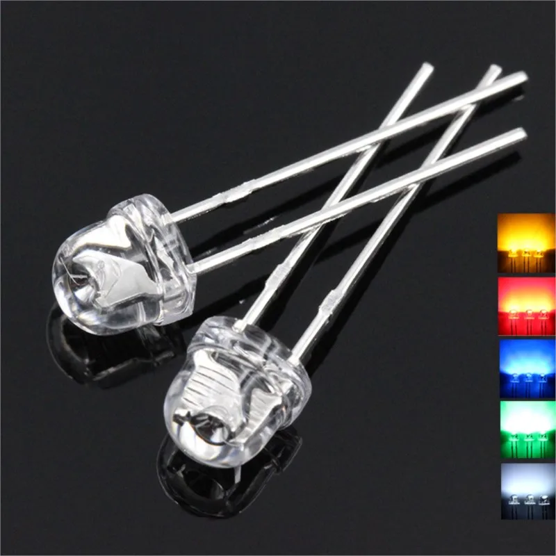 100PCS F5 5MM LED Diode Assorted Kit Straw Hat LED Diodes White Red Blue Green Yellow DIY Light Emitting Diodes