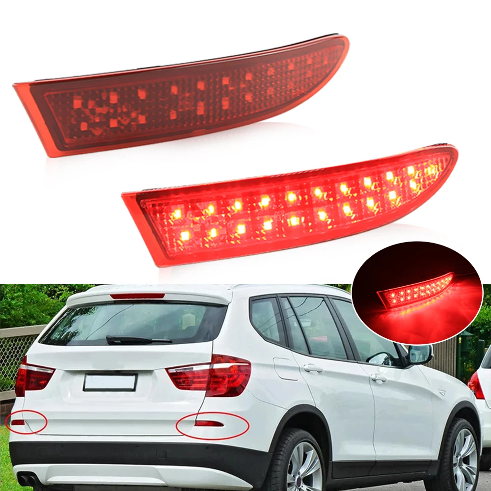 2Pcs Led Rear Fog Light For BMW F25 X3 Series 2014-2017 Smoked/Red Lens Full Led Bumper Reflector Lights Tail Brake Stop Lamp