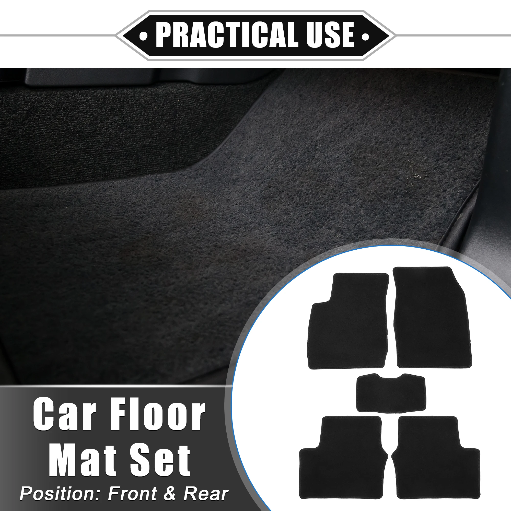 UXCELL 1 Set Car Floor Mats for Ford Fiesta 2008-2016 Front Rear Non-slip Velour Black