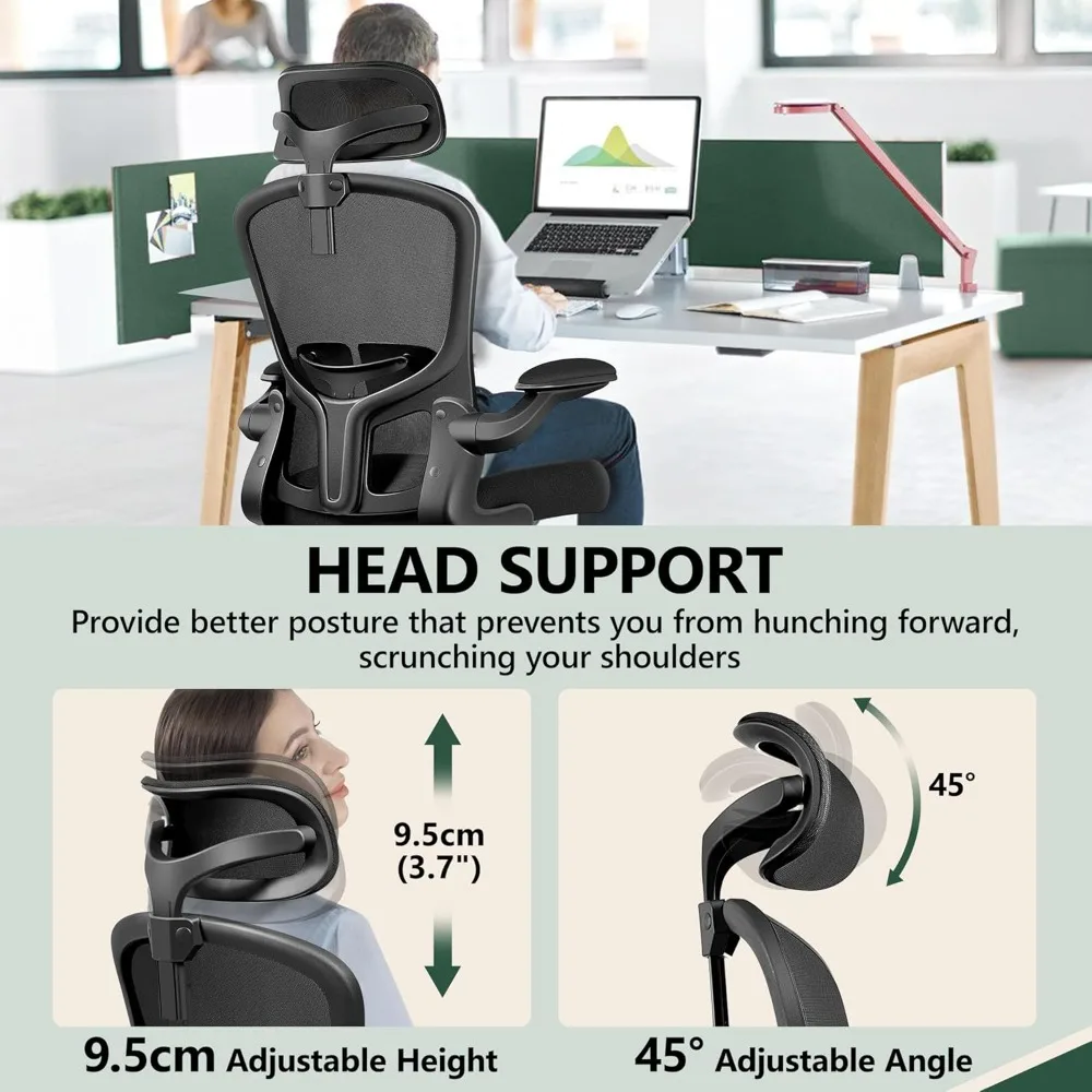 Ergonomic High-Back Office Chair with Headrest, Adjustable Lumbar Support and Wheels for Executive Use