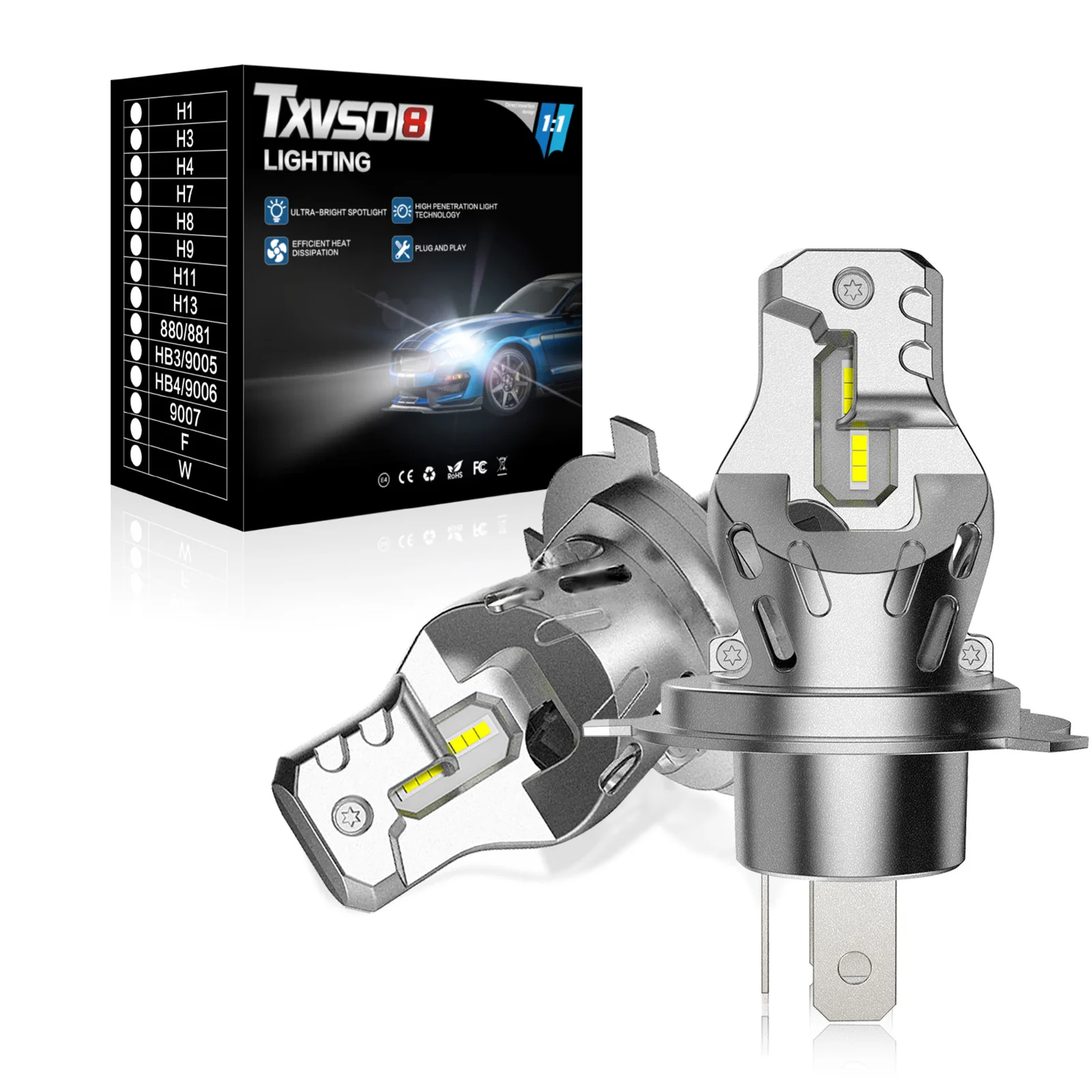 

Автомобильные светодиодные лампы для фар Поддержка ошибок Canbus Plug-and-Play 6000K H4 Светодиодные лампы дальнего/ближнего света