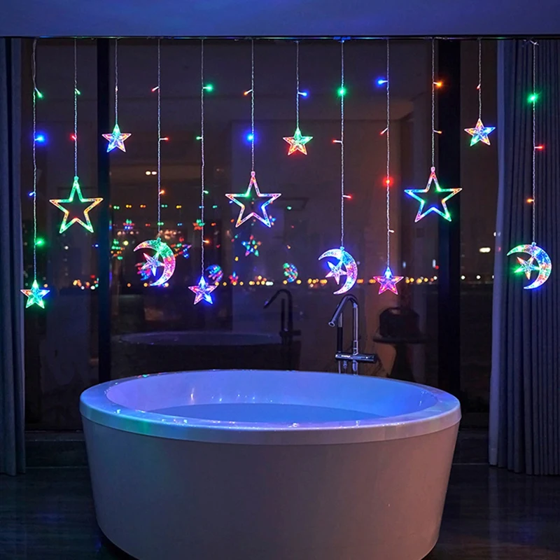 Christmas Moon Star Window Fairy String Lights USB & Battery Powered String Lights For Indoor Window Bedroom