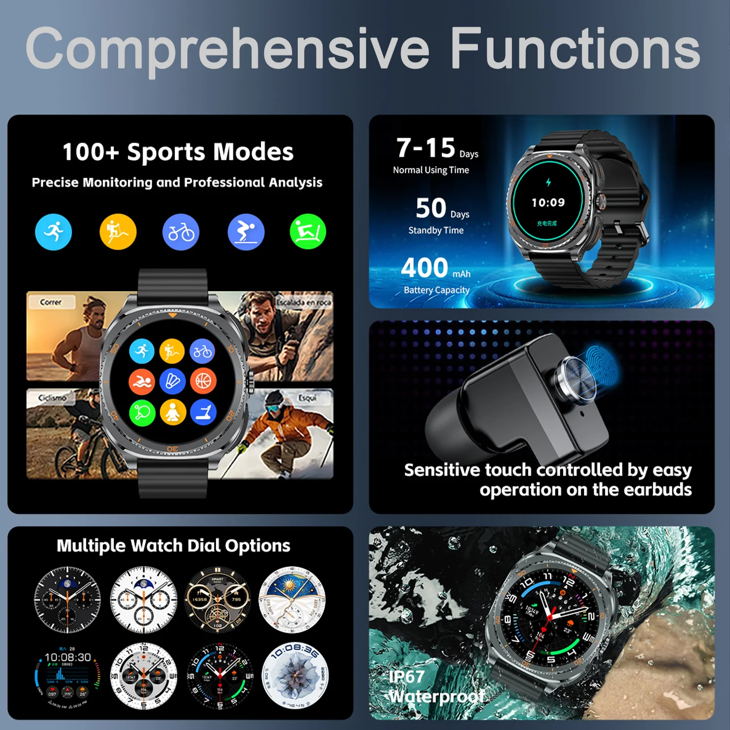TWS 2in 1 Smart Watch with Headphones Sports Watch Bluetooth Headset Call Watch Men Health Monitor NFC Women Smartwatch Earbuds view 2
