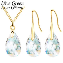 Simple Emerald Green Austrian Crystal Wedding Jewelry Sets Necklac Woman Earring Necklace Set Jewelry Girl Friend Gift