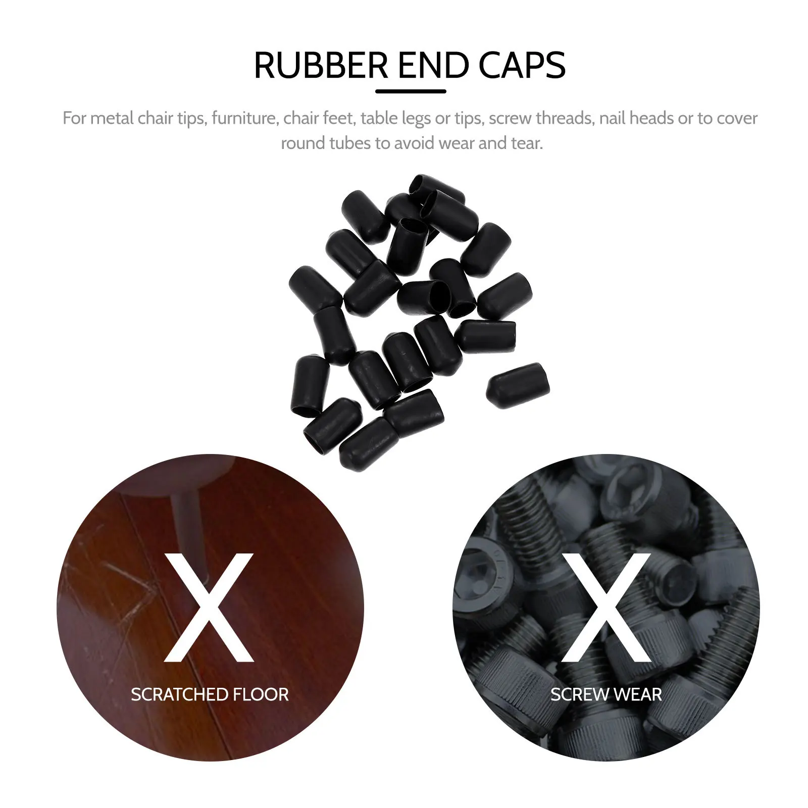 

200Pcs Rubber Threaded End Caps Black Thread Protector Cover Tubing Tips Furniture Screws Rubber End Caps Tubing Tip