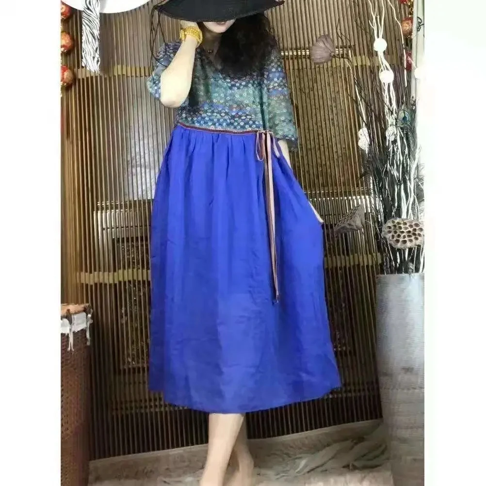 Été coton lin grande taille imprimé Dr vêtements pour femmes v-ne a-ligne longue Dr confortable taille ample T-shirt Sle