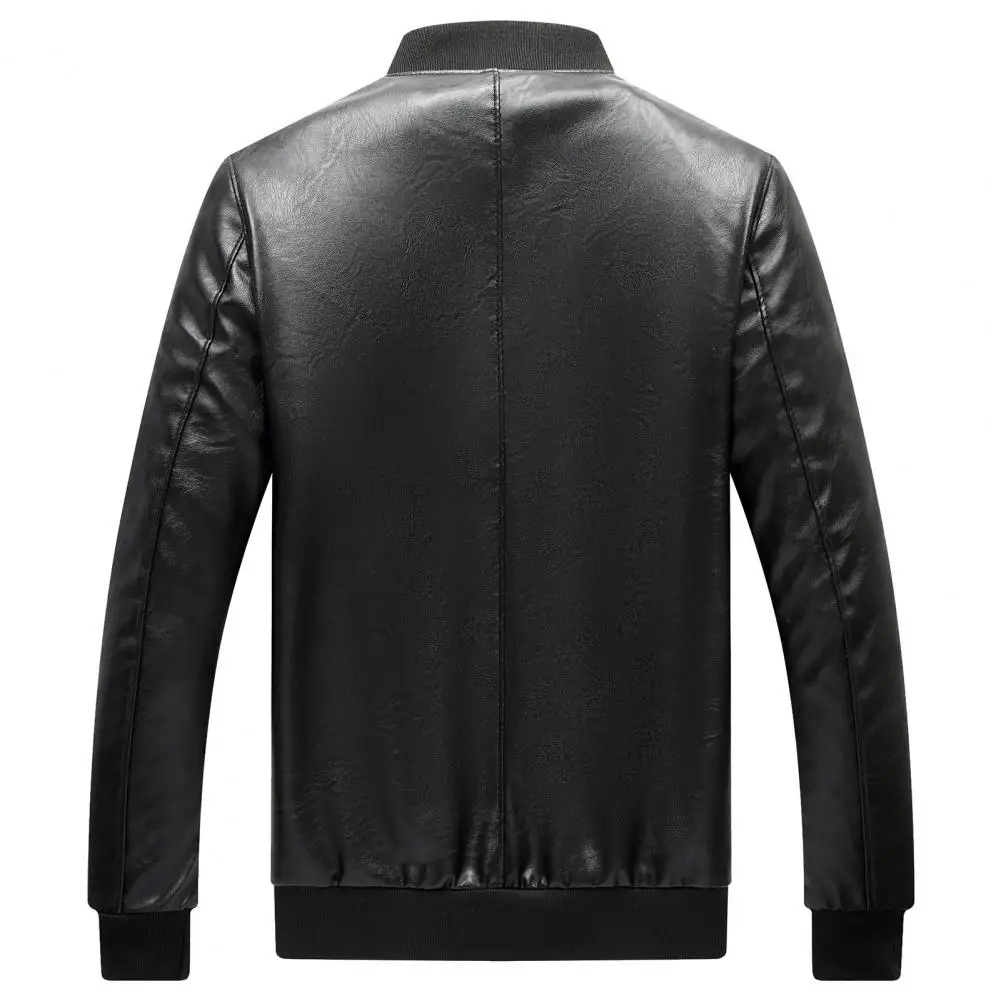 Soft Warm Men Jacket Stylish Men's Faux Leather Jacket Warm Stand Collar Zipper Pockets Regular Fit for Autumn Winter Men Stand