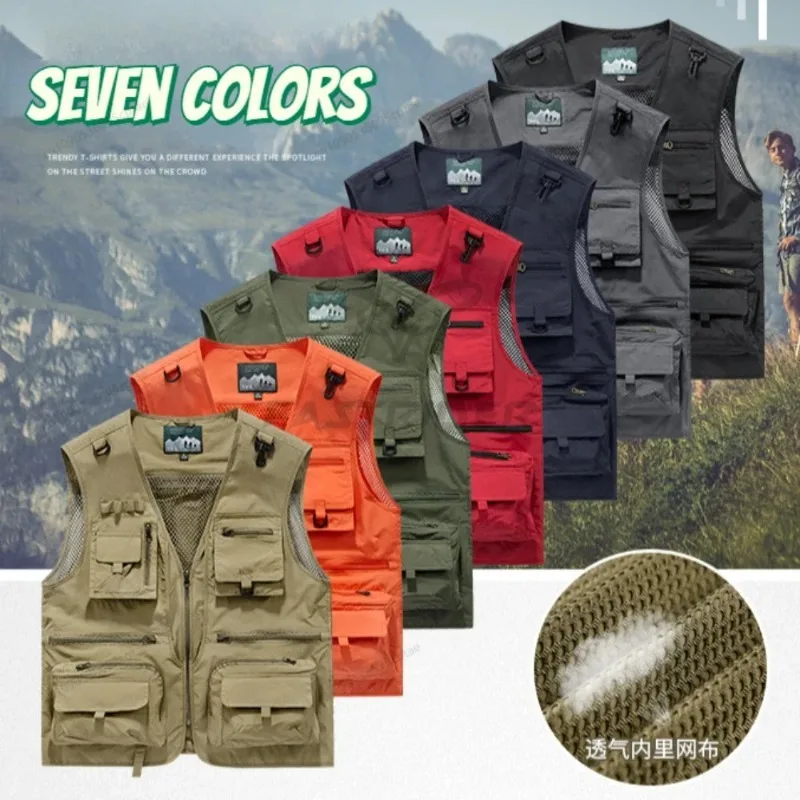 

New Summer Outdoor Work Men Multi-Pocket Fishing Vest Thin Fishing Photography Men's Coat Tactical Vest Hunting Vest