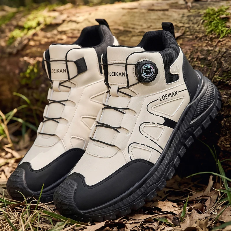 Herren High-Top Freizeitsneaker mit Drehknopf-Schnellschnürung, Schutzkappe und dicker rutschfester Sohle für den täglichen Pendelverkehr und das Gehen auf der Straße. – Detail 3