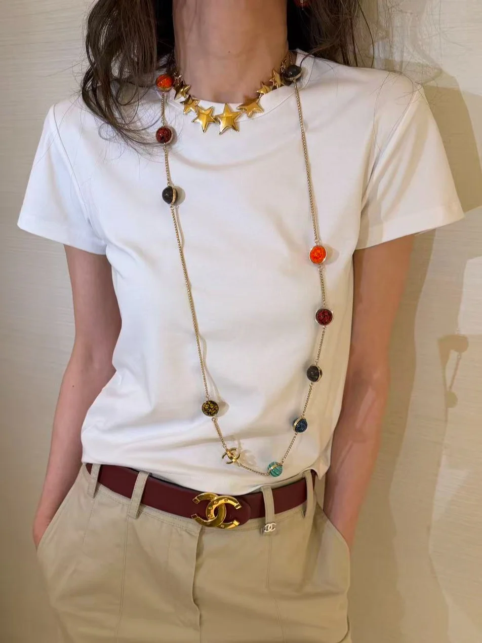 

Женская однотонная дышащая футболка из хлопка с коротким рукавом, повседневный стиль, круглый вырез, топ для весеннего сезона