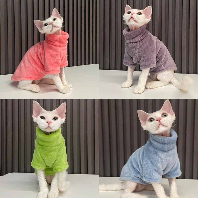 Turtleneck Cat Sweater Coat Winter Warm Hairless Cat Clothes Soft Fluff Pullover Shirt for Maine-Coon Cat Chihuahua Pet Clothing