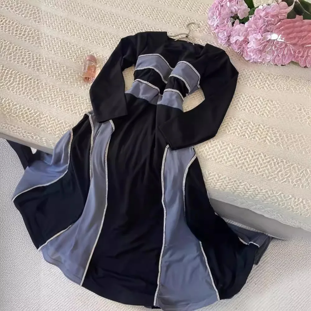 เดรสออกงานปาร์ตี้สำหรับผู้หญิงเดรสยาวสำหรับงานปาร์ตี้เดรสเข้ารูปคอกลมเอวแน่นกระโปรงประกบหรูหรามีระบาย2024