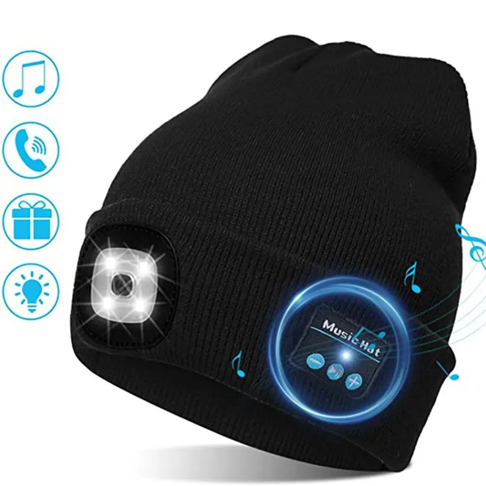 

Hot Warm Beanie Wireless LED Music Hat Wireless Smart Cap Headphone Speaker Wireless Communication Night Outdoor Lighting Hat