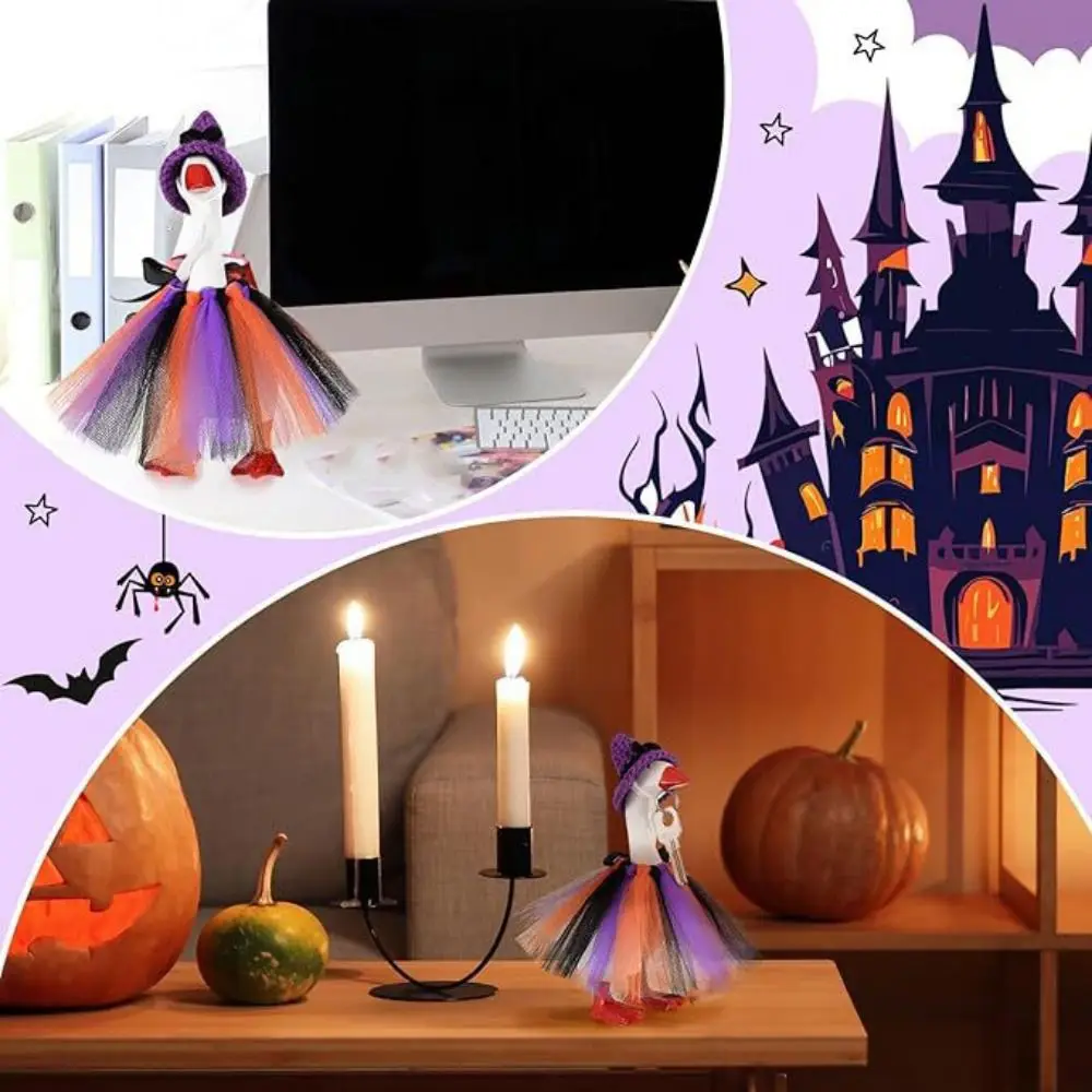 

Cute Adjustable Porch Goose Costume Hand-Hooked Colorful Halloween Goose Decoration with Hat Pet Pumpkin Cloak Fall Festival