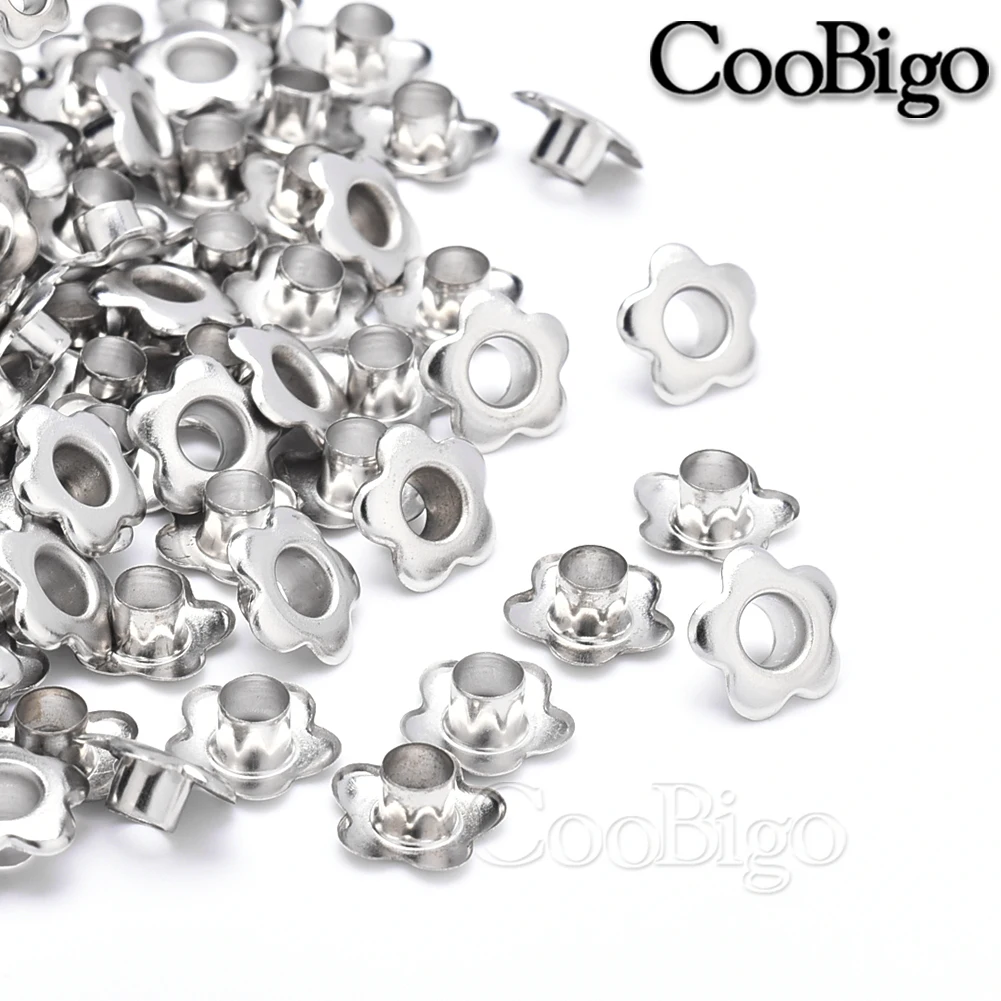 100 sztuk kwiat metalowe oczka przelotki do tkaniny odzież do szycia buty pasek czapka torba Scrapbooking skórzane DIY akcesoria otwór 5mm