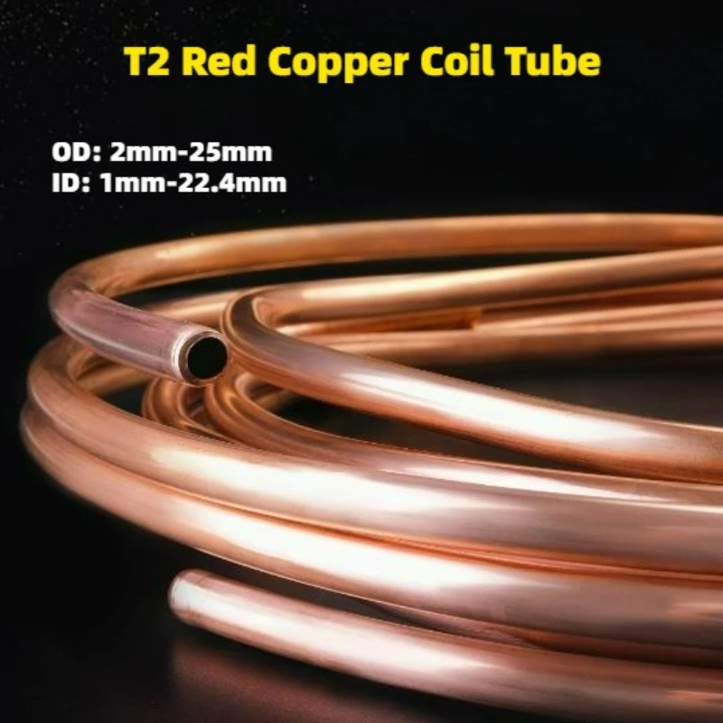 

1/2M OD 2mm-25mm Soft Coil Copper Tube T2 Red Copper Tubing Airs Conditioning Refrigeration Capillary Wire Pipes