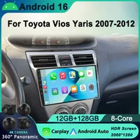 Radio estéreo de coche Android16 de 2 Din para Toyota Vios Yaris 2007 2008-2012 reproductor de vídeo Multimedia navegación GPS Carplay con pantalla