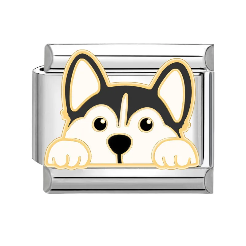 2024 Fashion New Women Cute Dog Charms Italian Links Beads Fit 9mm Stainless Steel Bracelet Making Jewelry Gift  DIY