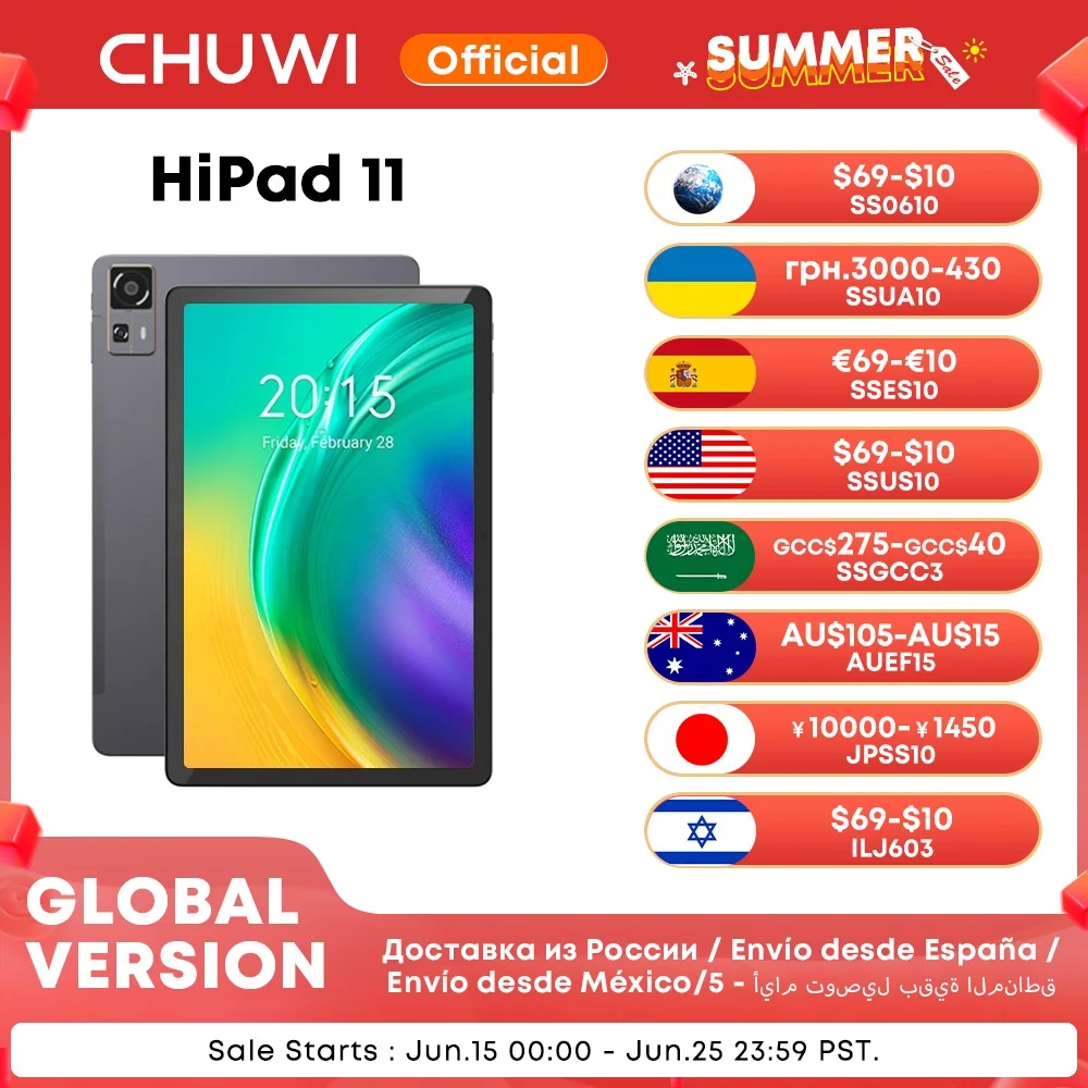 CHUWI HiPad 11 Tablet 6GB 128GB Android 14 Tablets 10.95 Inch FHD IPS Screen Unisoc T616 Qcta Core Pad 4G LTE Network Tablet PC