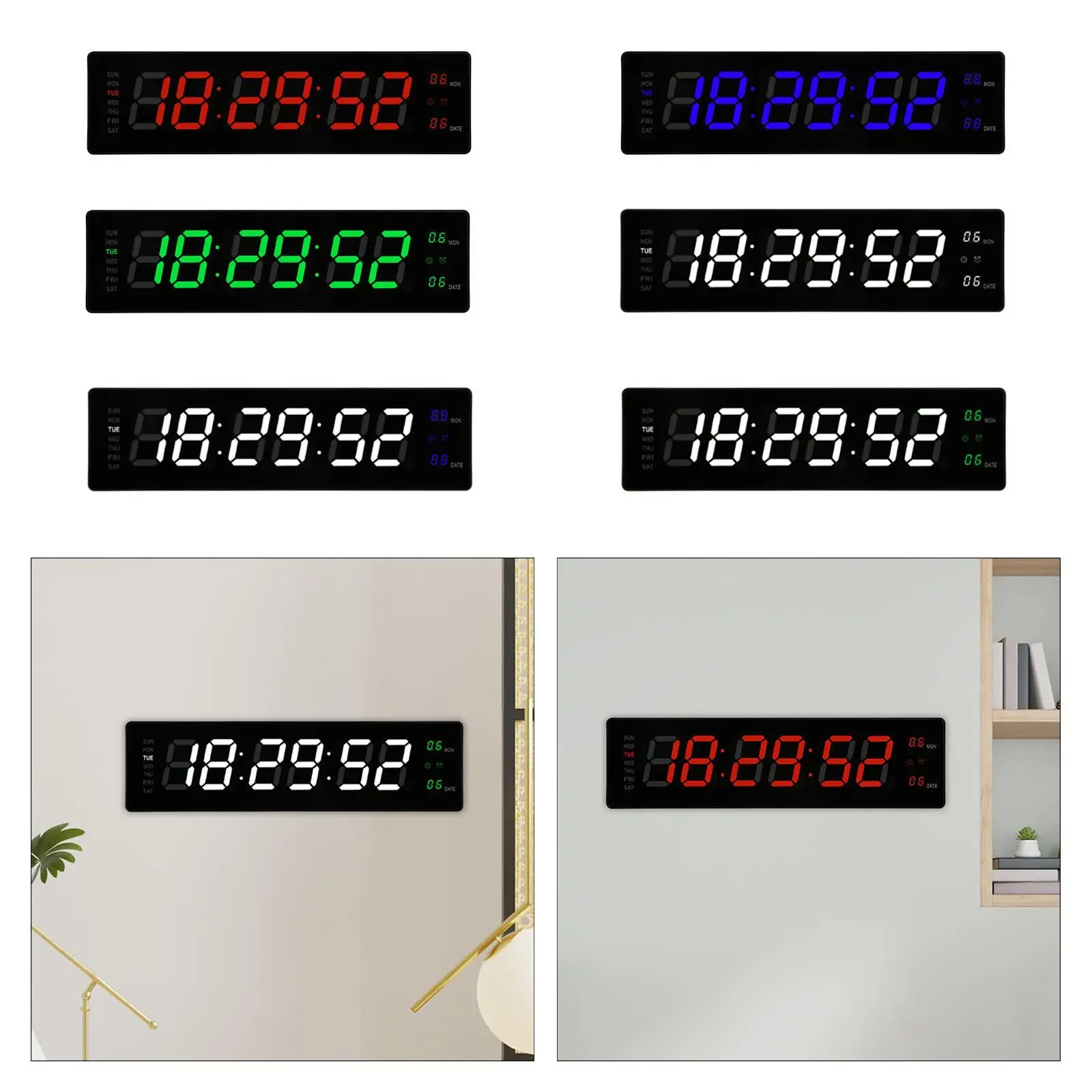 LED Digital Clock Hotel Nursery Bar Shop Classroom Wall Hanging Alarm Clock