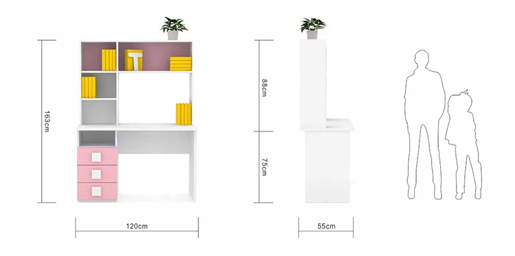 고품질 가족용 어린이 공부 책상, 대용량 책장 포함