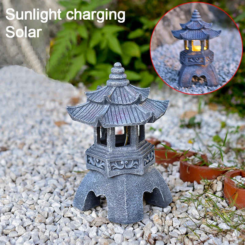 2023 Solar Stone Tower Garden Lights Waterproof Resin Landscape Light for Yard Garden Zen Ornaments Outdoor Statue Decor Lamp