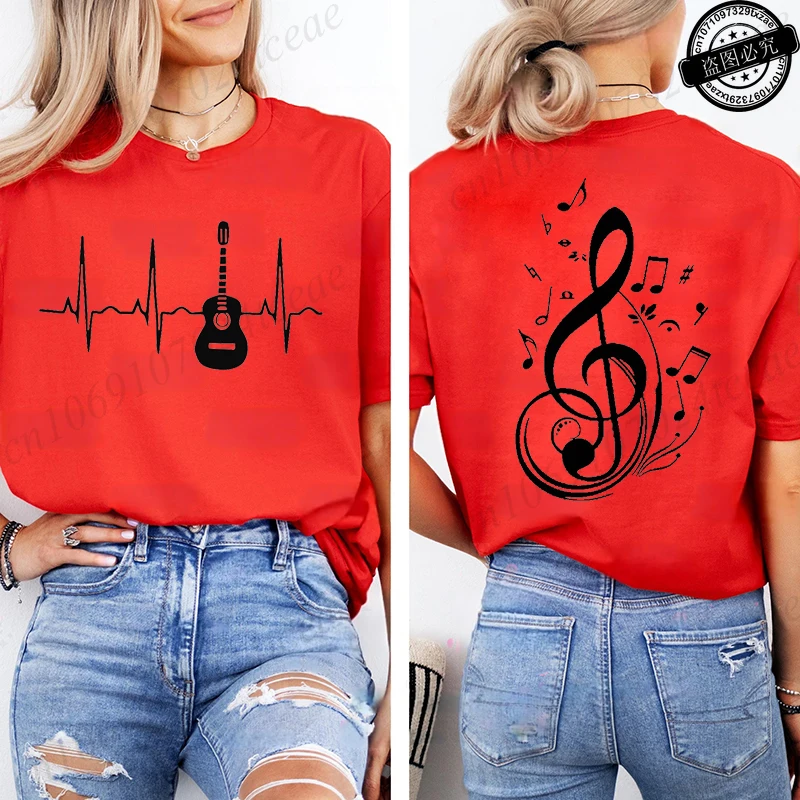 Music Notes Printed T-Shirt for Women,Graphic Tee Shirts Clothes, Short Sleeve O Neck Tops, Aesthetic Women's Tee T-Shirts Tops