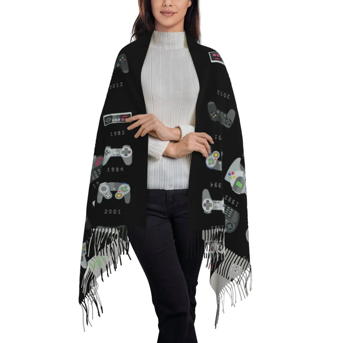 Geek Gaming Controllers Scarf Tassel Scarves for Women Soft Warm Shawls and Wraps Long Fall Winter Shawl Wrap