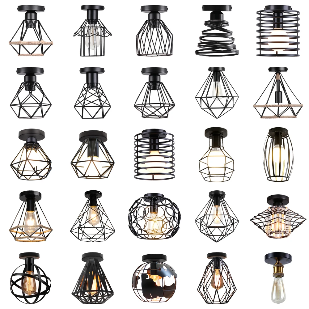 

E27 Iron Cage Metal Ceiling Lamp for Entrance Aisle Interior Vintage Retro Ceiling Lights for Bedroom Kitchen Indoor Lighting