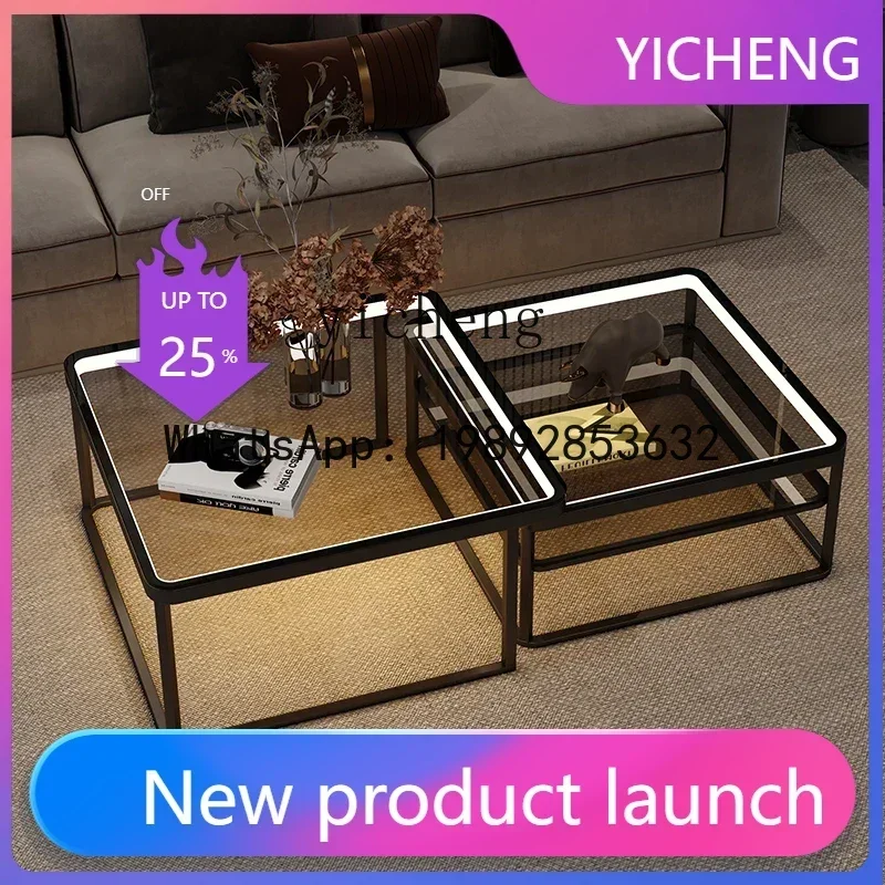 X22 Living Room Home Tea Table Combination Tempered Glass Small Coffee Table Transparent Modern Simple and Light