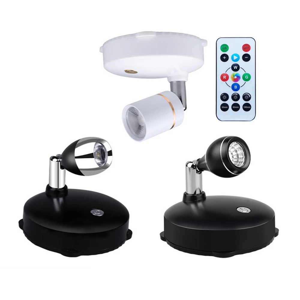 

RGB Color Wireless Mini Led Spotlight Battery Powered Picture Light with Remote Controller Home Decoration for Artwork Painting