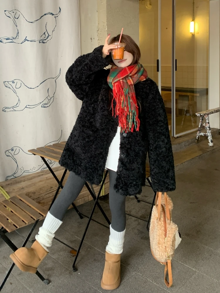 Jaqueta de lã de cordeiro mulher roupa jovem espírito design fresco jovem estética adolescente apelo foco júnior estilo moderno vibe