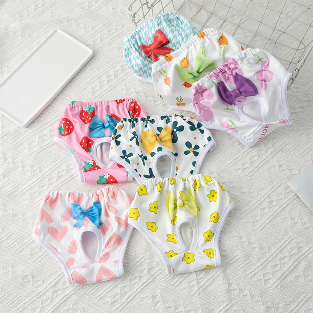 Pet Panties Reusable Highly Absorbent Pet Diaper Underwear Women's Dog Physiological Pants Cute Print Washable Pet Supplies