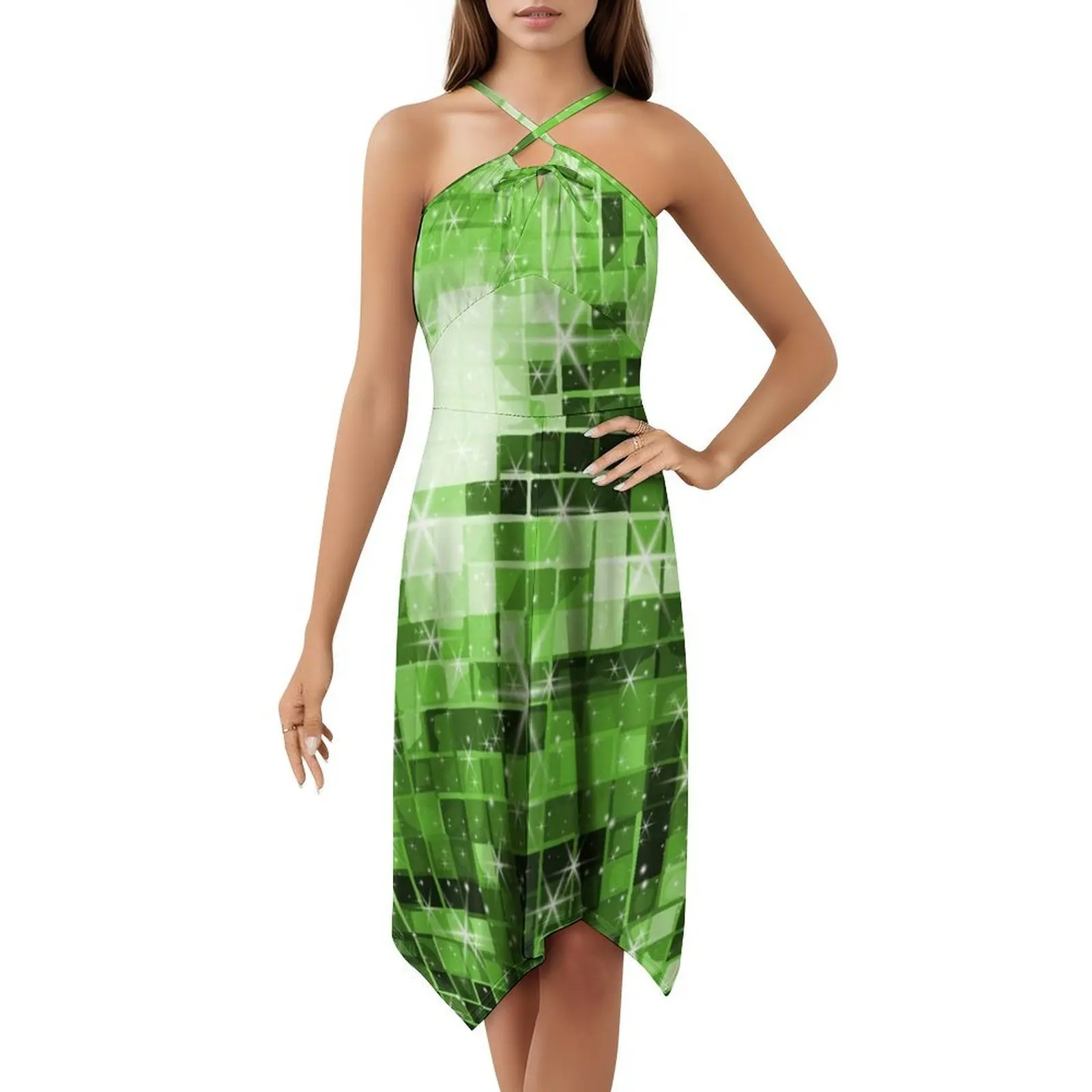 فستان على الطراز الكوري بنمط كرة ديسكو باللون الأخضر المتميض للنساء فستان كاجوال أنيق للحفلات أو الارتداء اليومي كرة ديسكو ديسكو #1