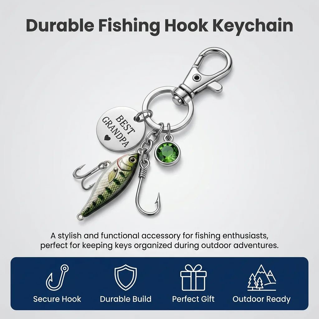 Metal Fishing Keychain For Outdoor Gifts Durable Alloy Material Hook Design