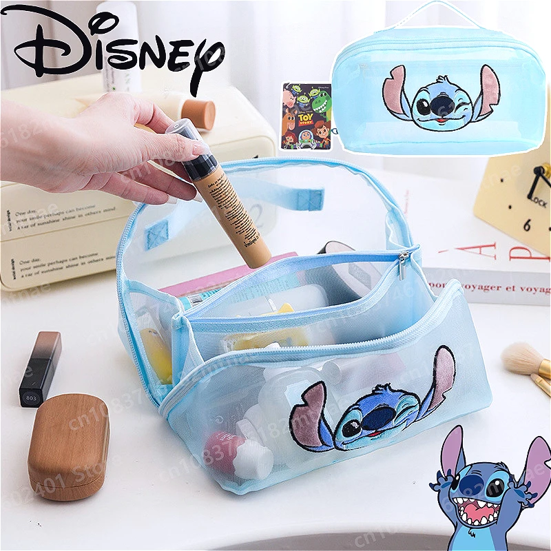 

Cartoon Stitch Lotso Gauze Makeup Bag Multi-functional Large Capacity Portable Travel Toiletries Cosmetics Storage Bags