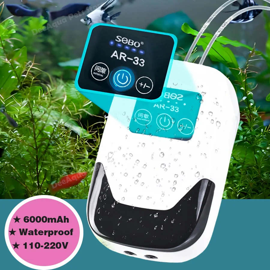 6000mAh Waterproof Aquarium Oxygen Air Pump Fish Tank Air Compressor Aerator USB Rechargeable Ultra Silent Home