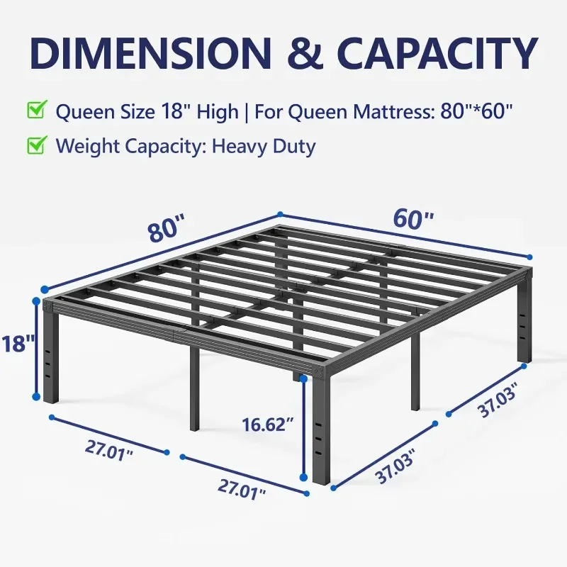 

Noise Free, Sturdy, Black Platform Bed Frame Queen Size No Box Spring Needed, Easy Assembly,