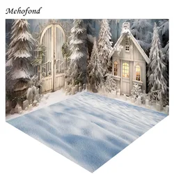 Mehofond Photography Background Christmas Winter Forest Wood House Snow Xmas Tree Kid Family Portrait Decor Backdrop Photo Studi