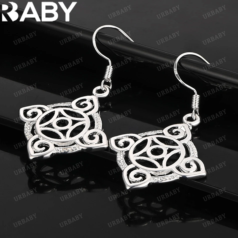 

URBABY 925 Sterling Silver Earrings Hollow Square Drop Earrings For Women Jewelry Fashion Party and Daily Wear