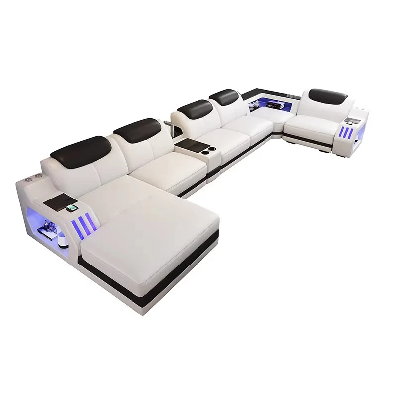 

Corner light luxury leather sofa household small apartment living room modern simple straight row three-person sofa