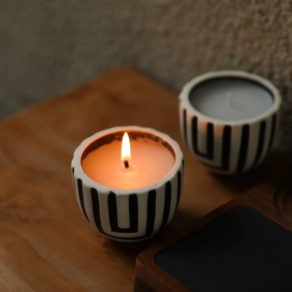 Portacandele a strisce in ceramica per la decorazione della casa Candeliere retrò delicato Arte Contenitore per aromi creativo Soggiorno