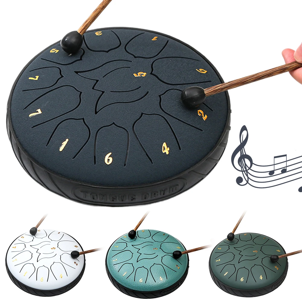 Rain Drum 6/3 Inch 11/6 Notes Steel Tongue Drum Rain Chime Mini Hand Pan Drum with Drumstick for Yoga Meditation Instruments