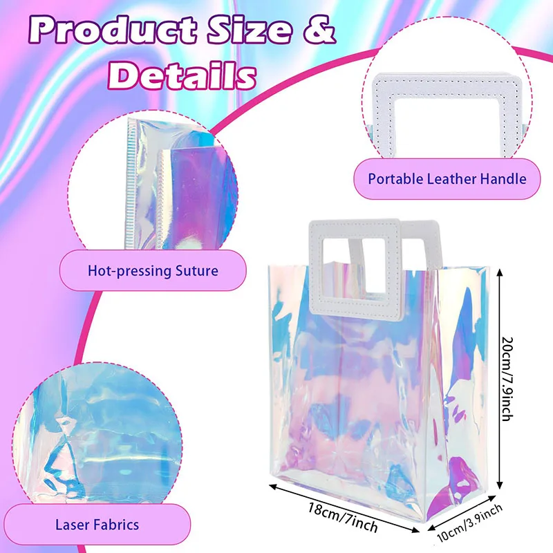 Holographic Gift Packaging Transparent Iridescent Gift Bags Reusable PVC Tote Bags Reusable Shopping Bags Wedding Party Supplies