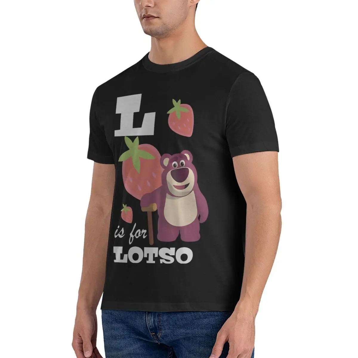 Letter L Alphabet Print, Lotso T-Shirts Men Disney Toy Story Vintage 100% Cotton Tees O Neck Short Sleeve T Shirts Printing Tops