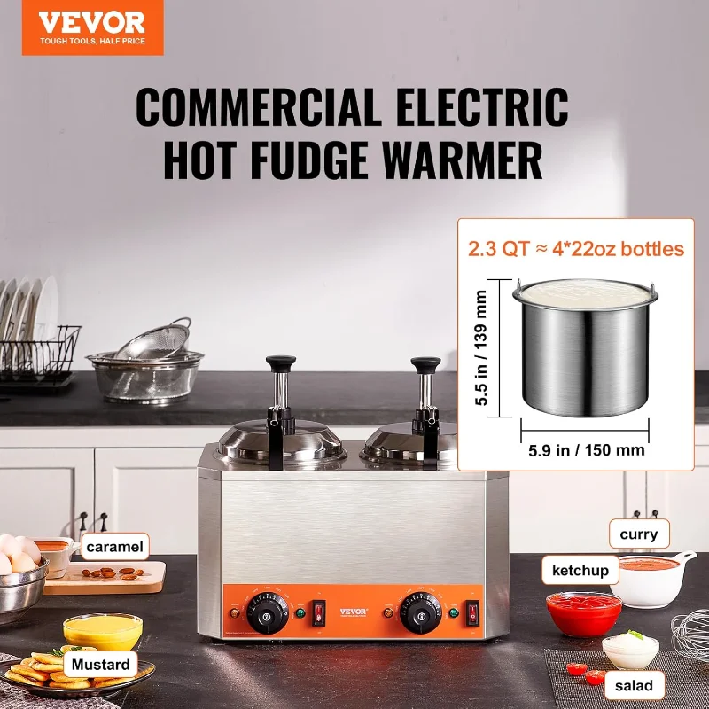 موزع كهربائي VEVOR مع مضخات، سخان حلوى ساخن تجاري 2.3 × 2 كيو تي، مضخات مزدوجة ساخنة من الفولاذ المقاوم للصدأ، درجة حرارة 86-230