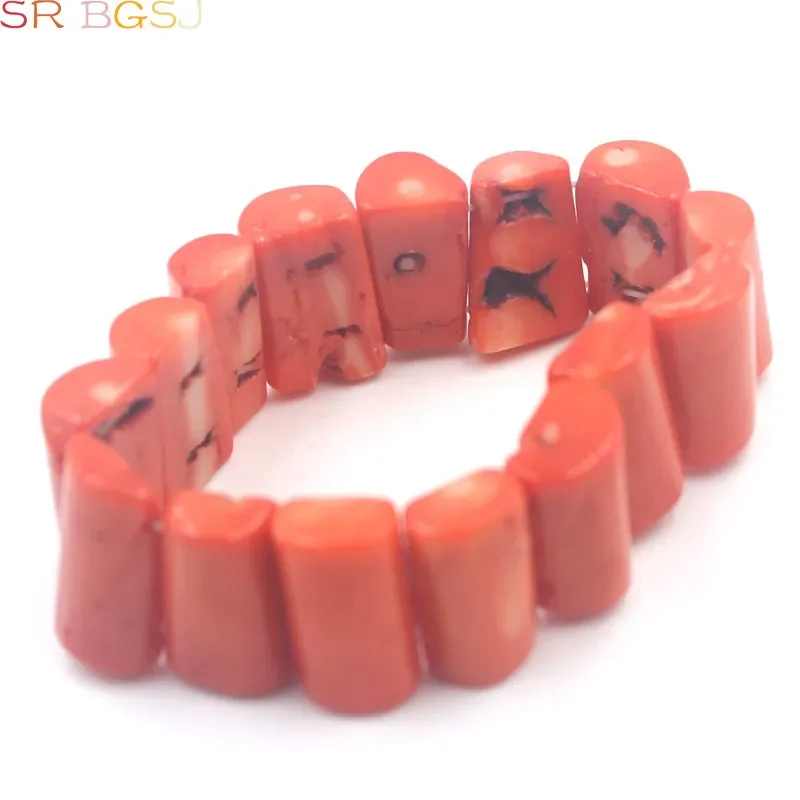 Natural Half Column Orange Coral Gems Stone Beads Stretch Bracelet Woman Jewelry Strand 8\