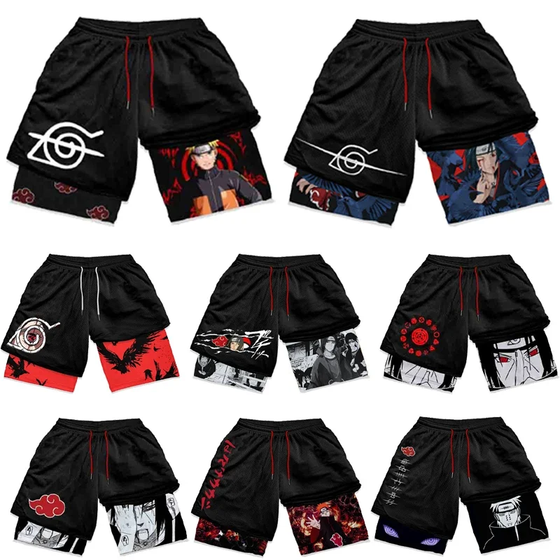 NarAAAnime-Shorts de sport College Itachi Manga pour hommes, pantalons courts de gym, entraînement de fitness, course à pied